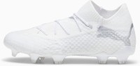 Puma Future 7 Ultimate Firm Ground Soccer Shoes - Soft Dual Mesh, Supportive Fit, Dynamic Motion System, Ideal for Firm Natural Surfaces and Artificial Grass (Silver/White, US Footwear Size System, Adult, Men, Numeric, Medium, 11)