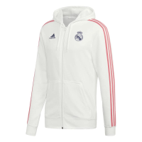 adidas mens 20/21 Real Madrid 3-Stripes Full-Zip Hoodie White/Dark Blue Medium