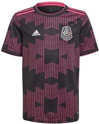 adidas Youth Mexico 2021 Home Soccer Coat, Black / Real Magenta, Small