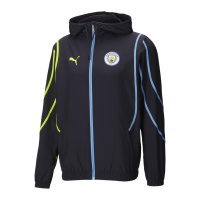 PUMA Manchester City Men's Pre-Match Woven Jacket 24 (US, Alpha, Medium, Regular, Regular, New Navy-Yellow Glow)