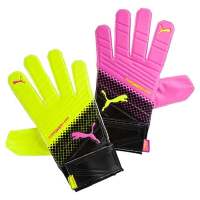 Puma EvoPower Grip 4.3 Tricks GoalKeeper Pink Glo/Safety Yellow/Black Gloves - 11