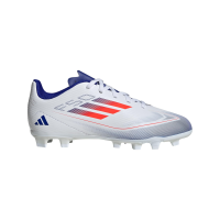 adidas F50 Club Football Boots Flexible Ground (Little Big Kid) Sneaker, White/Solar Red/Lucid Blue, 1 US Unisex