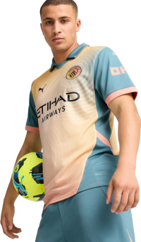 Manchester City 24/25 Fourth Jersey - Co-Designed by Noel Gallagher, Exclusive European Competition Wear (US, Alpha, Medium, Regular, Regular, Rosebay-Bold Blue)