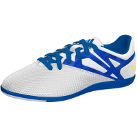 adidas Performance Messi 15.3 Indoor Soccer Shoe (Little Kid/Big Kid),White/Prime Blue/Black,5.5 M US Big Kid