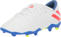 adidas Unisex-Kid's Nemeziz Messi 19.3 Firm Ground J Soccer Shoe, White/Solar Red/Football Blue, 4 M US Big Kid