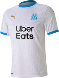 PUMA mens Olympique Marseille Home Shirt, White, Blue, Large