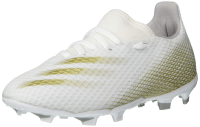 adidas Boy's X GHOSTED.3 Soccer Shoe, White/Metallicgold Melange/Grey(Firm Ground), 6 Big Kid
