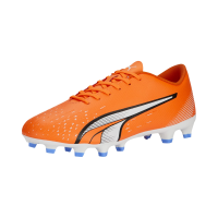 PUMA Mens Ultra Play Firm, Artificial Ground Soccer Cleats, Ultra Orange-PUMA Mens White-Blue Glimmer, 10