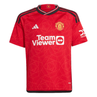 adidas Youth Soccer Manchester United 23/24 Home Jersey - Moisture-Wicking AEROREADY Fabric, Geometric Design (as1, Alpha, x_l, Regular) Red