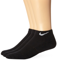 NIKE Unisex Performance Cushion Low Training Socks (3 Pairs), Black/White, Large