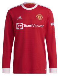 adidas Manchester United Long Sleeves Home Soccer Jersey 21/22 (X-Large), Real Red