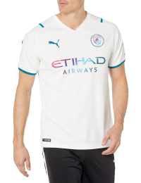 Puma Men's Manchester City F.C. Away Shirt Replica with Sponsor Logo, White-Ocean DEP, X-Large