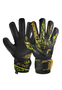 Reusch Attrakt Infinity Finger Support Goalkeeper Gloves, Black/Gold/Yellow, Size 8